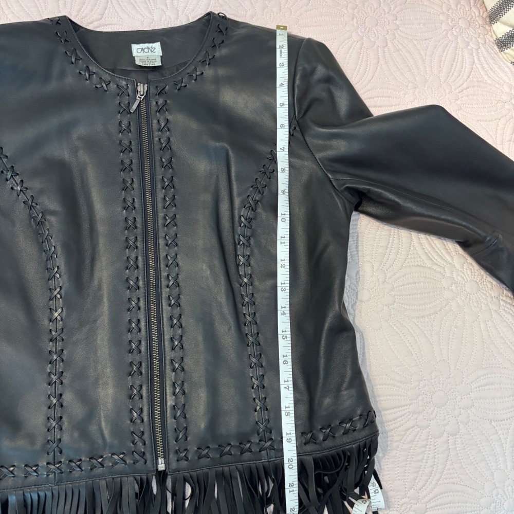 Vintage Cache Women's Fringe Western Biker 100% Leather Jacket  Sz 8 - Picture 9 of 10